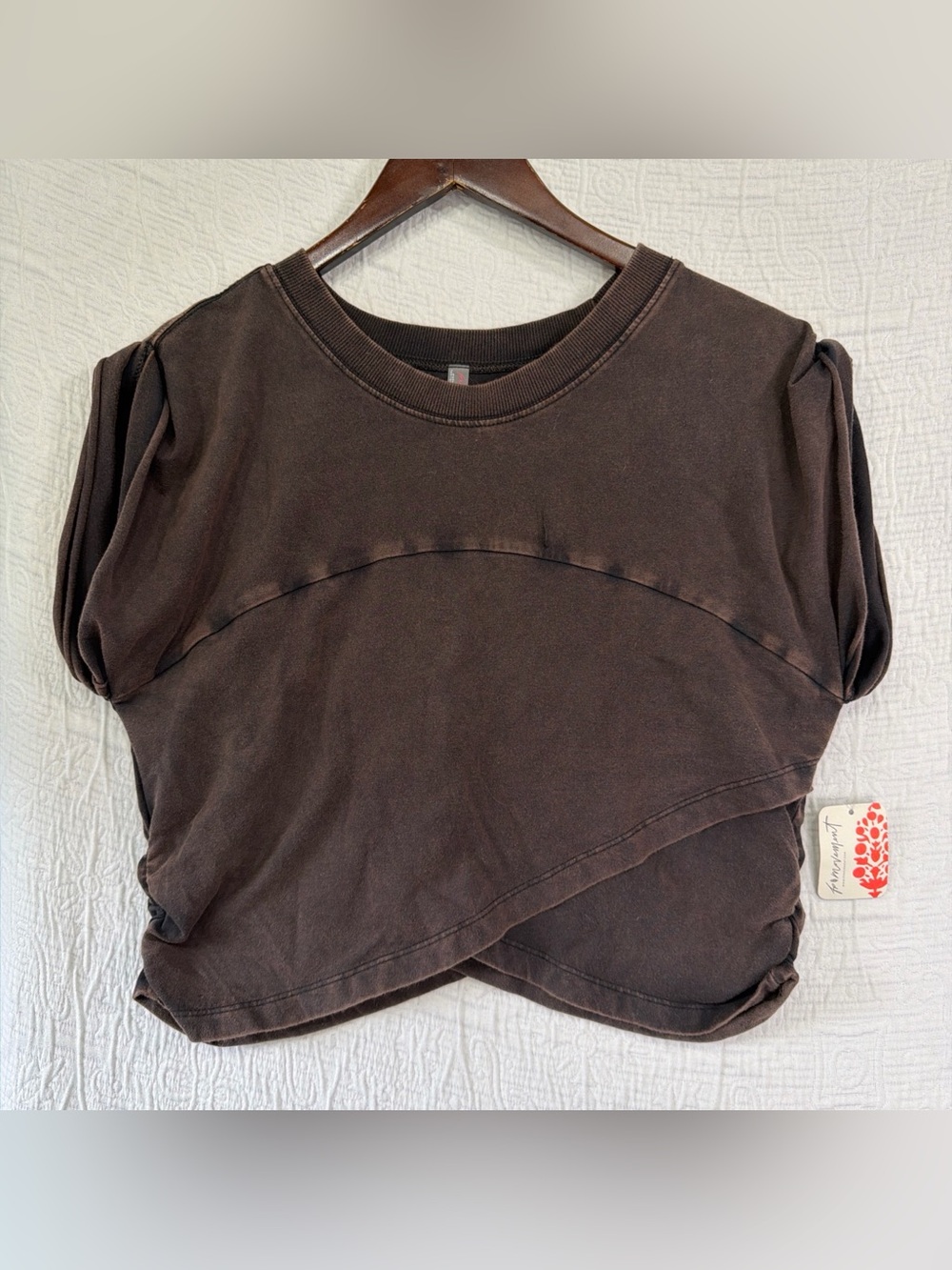 Free People FP Movement Hot Shot Crossover Crop Top Women Large Black Retro New